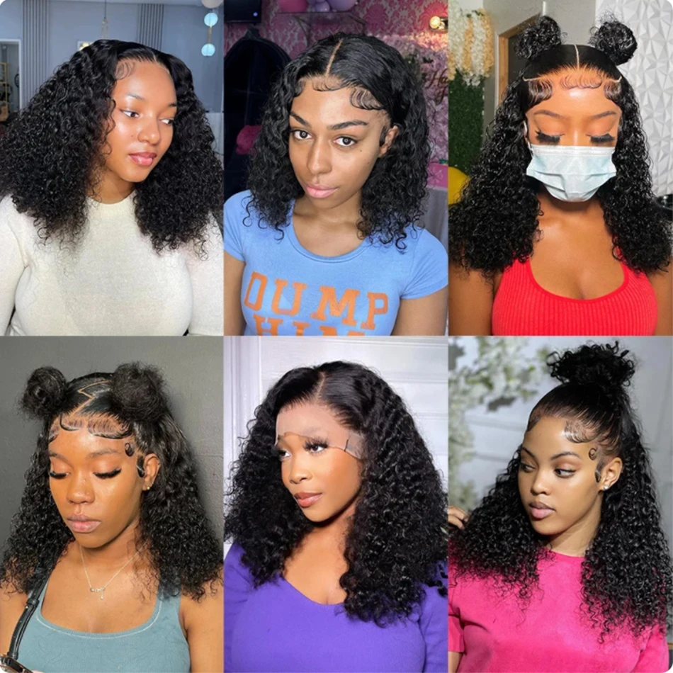 Short Kinky Curly Bob Frontal Wig 12A Malaysian Lace Front Human Hair Wigs Wet And Wavy Water Wave Bob Wig 13x4 Frontal Remy