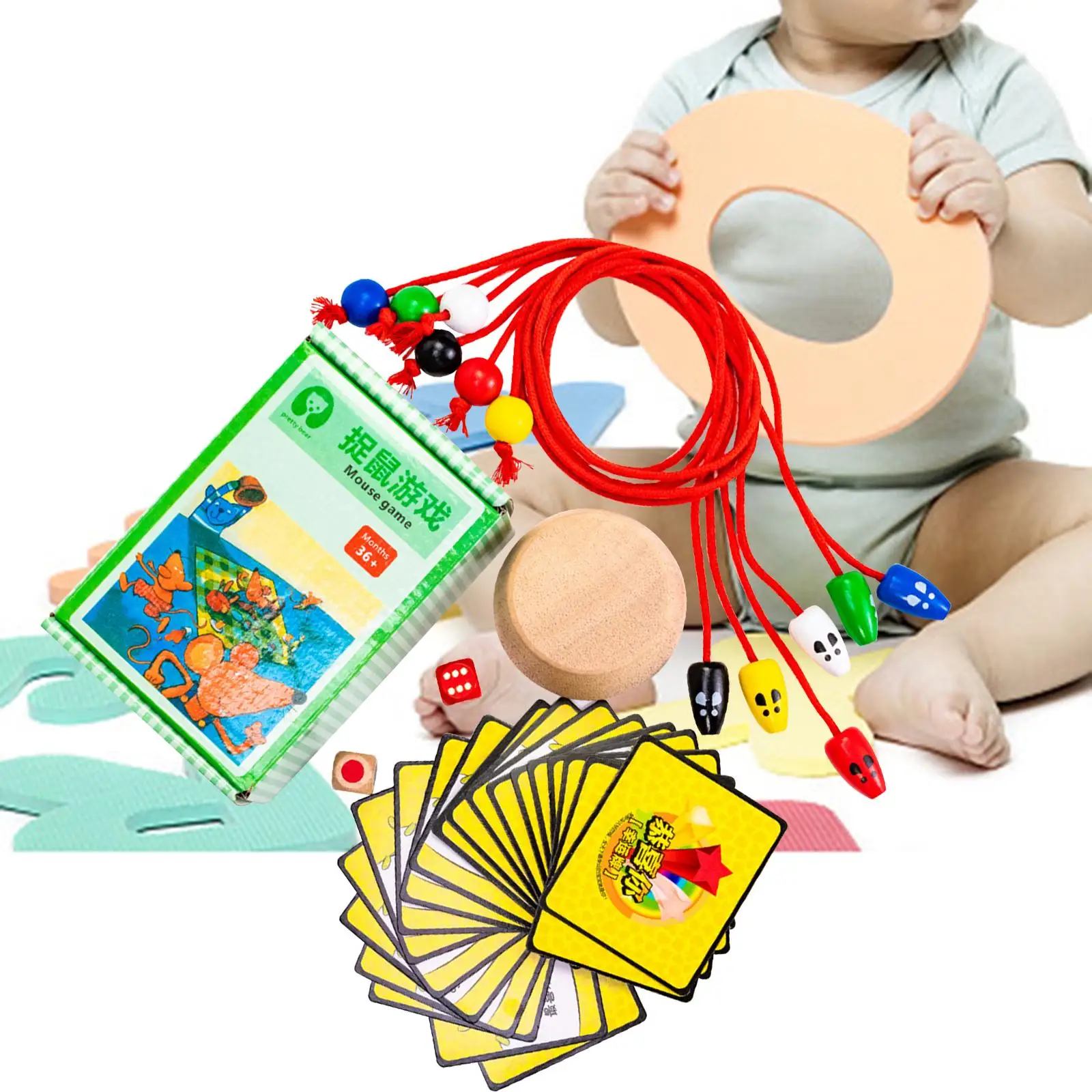 Wooden Mouse Catching Game Educational Sensory Learning Toy Develop Fine Motor Skills Desktop Game for Kids Boy Teens Adults