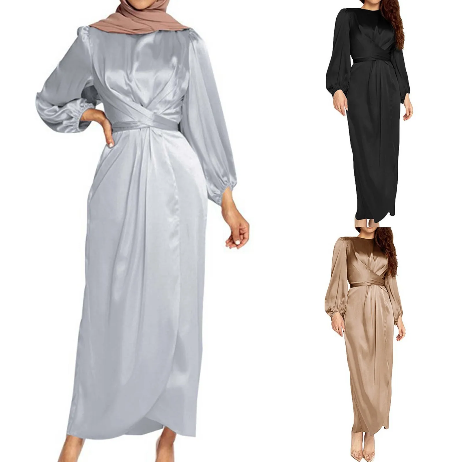 

Women's Plus Size Middle Eastern Dress Muslim Dress Robe Temperament Long Sleeve Waisted Solid Colour Evening Party Dresses