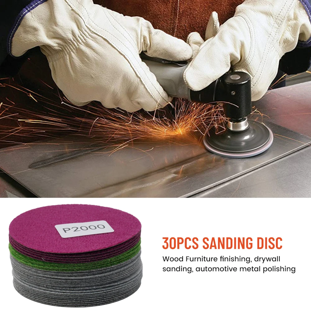 

30pcs 3in/75mm Hook&Loop Wet/Dry 800 1000 1200 1500 2000 3000Grit Sanding Discs Can Be Used For Mold Precise Sanding