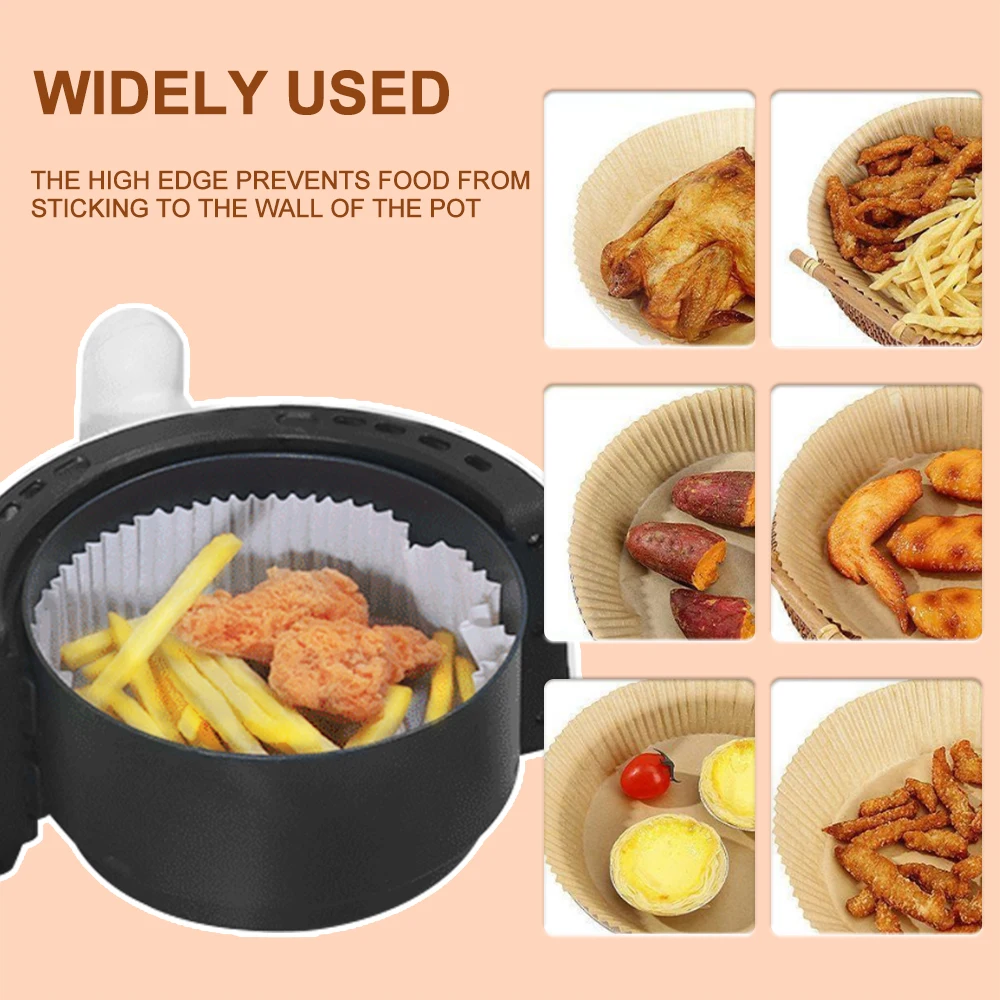 Air Fryer Paper Liners 23cm Air Fryer Disposable Baking Paper Liner Non-Stick Mat Steamer Square Round Parchment for Microwave Oven Kitchen Cookers