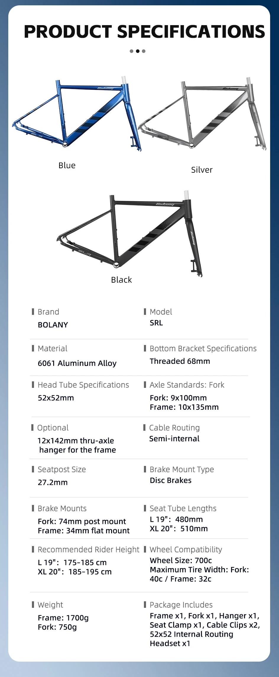 BOLANY Vollaluminiumlegierung Rennradrahmen Hardtail-Rahmen Interne Führung 700C QR/TA Scheibenbremse Urltra-Lichtrahmen – Detail 3