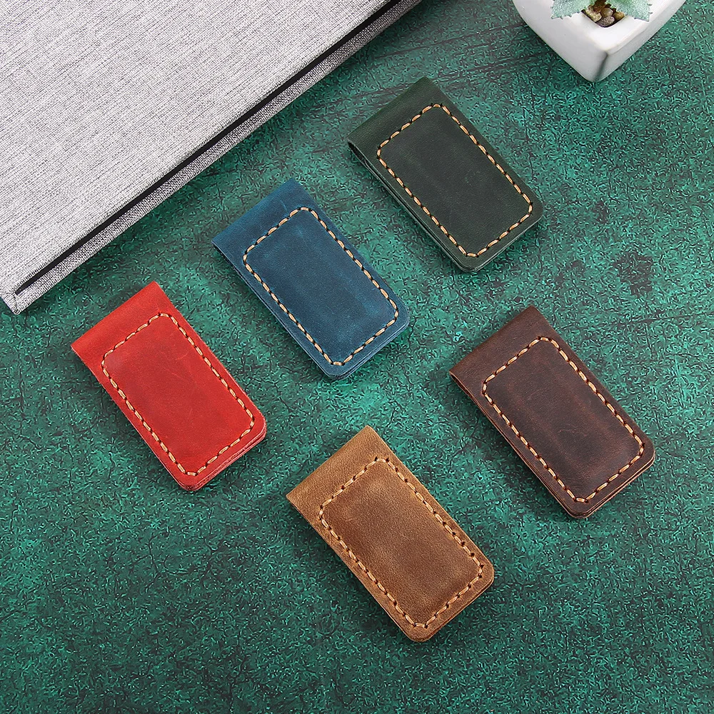 Simple Leather Magnetic Paper Money Clip Hand-Stitched Creative Gift Comfortable Feel Multi-Color Bill Change Clip
