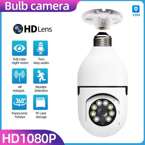 E27 Bulb Wifi Camera With PTZ HD Infrared Night Vision Two Way Talk Baby Monitor Auto Tracking V380 Home Security