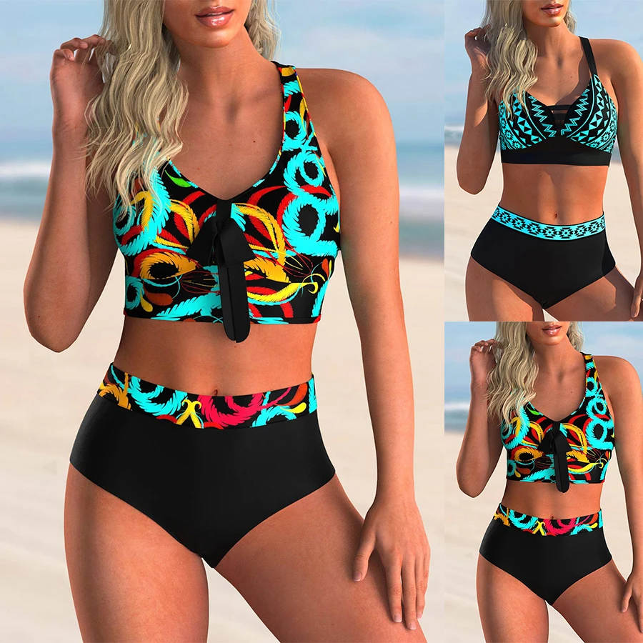 Summer Fashion Design Women's Bikini Two Piece Set with Colorful Ring Printed Swimwear and Sports Beach Wear S-5XL