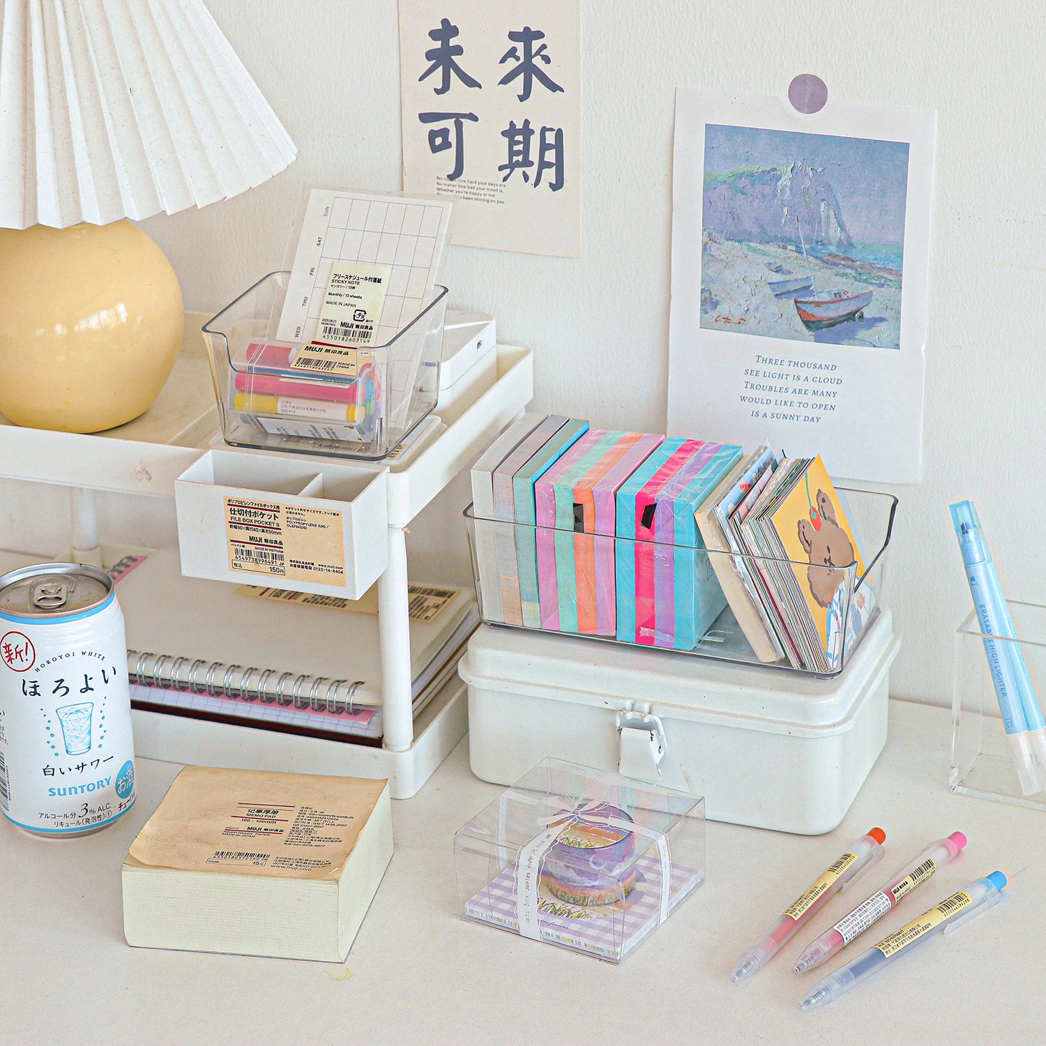 MINKYS Kawaii Acrylic Stickers Kpop Photocards Storage Box pen holder desktop storage box stationery organizer desktop storage shelf stationery storage box desktop storage kit Desktop Organizer Pen Holder School Stationery