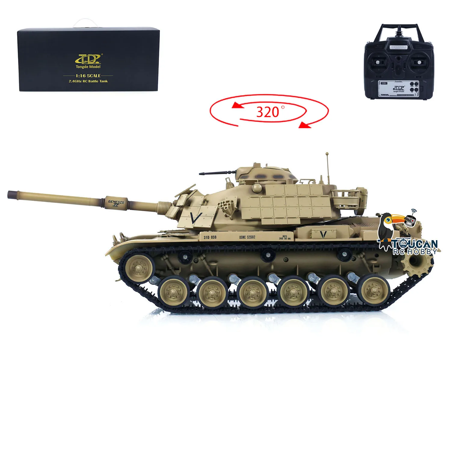 M60A1 ERA USA RC 1/16 Battle Tank Tongde Model Remote Control Tanks Model 320-degree Turret Rotation Sound Toy TH23289 2