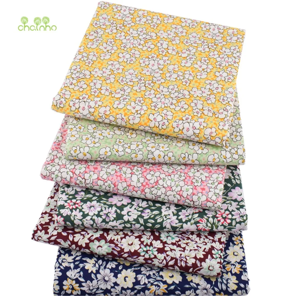 Chainho,Printed Plain Weave Poplin Cotton Fabric,DIY Sewing Quilting Material,Patchwork Cloth,Floral Series,3 Sizes,15PC92