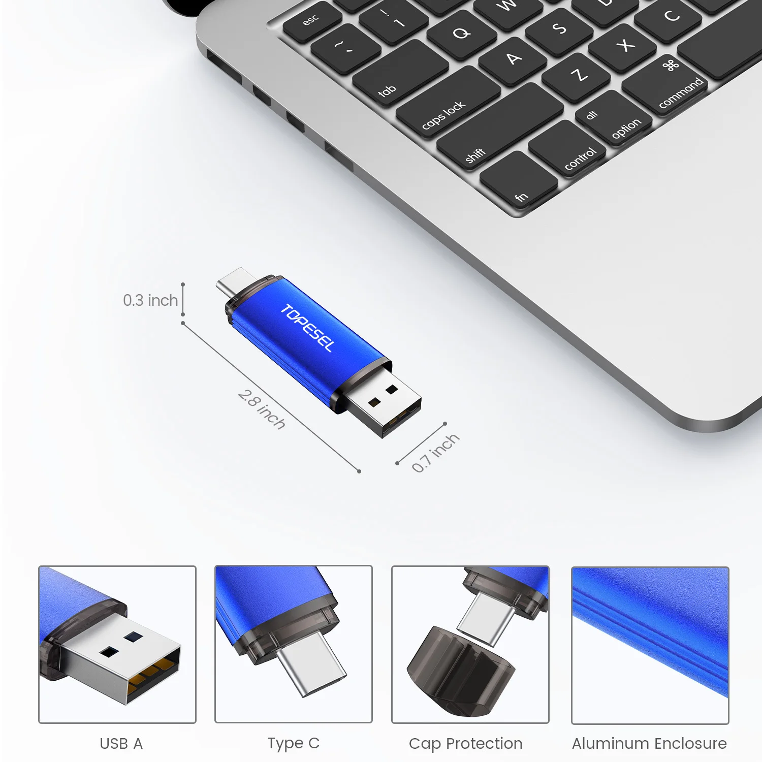 TOPESEL USB 2.0 유형 C USB 플래시 드라이브 OTG 펜 드라이브 64GB 32GB 16GB USB 스틱, 2 in 1 고속 펜 드라이브