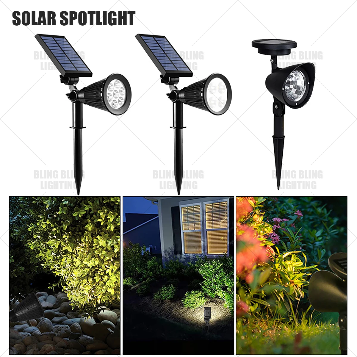 

LED Solar Spotlight Outdoor Super Bright Waterproof Garden Lawn Light Or Wall Lamp for Courtyard Patio Pathway Night Lighting
