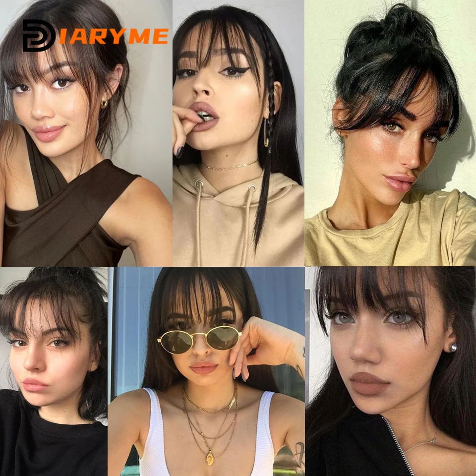 Straight Clip In Fringe bangs Synthetic Fiber Light Brown Black Air bangs Hair Extension Natural Hair Bangs For Women False Bang hair extensions hair bangs