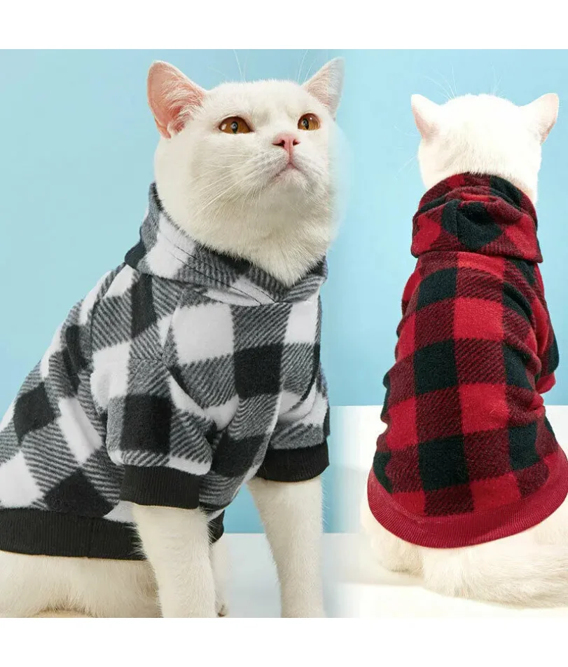 격자무늬 겨울 따뜻한 애완견 고양이 옷 후드 스웨터 의류 강아지 코트 재킷 귀여운 강아지 옷 애완동물 재킷 코트 의류