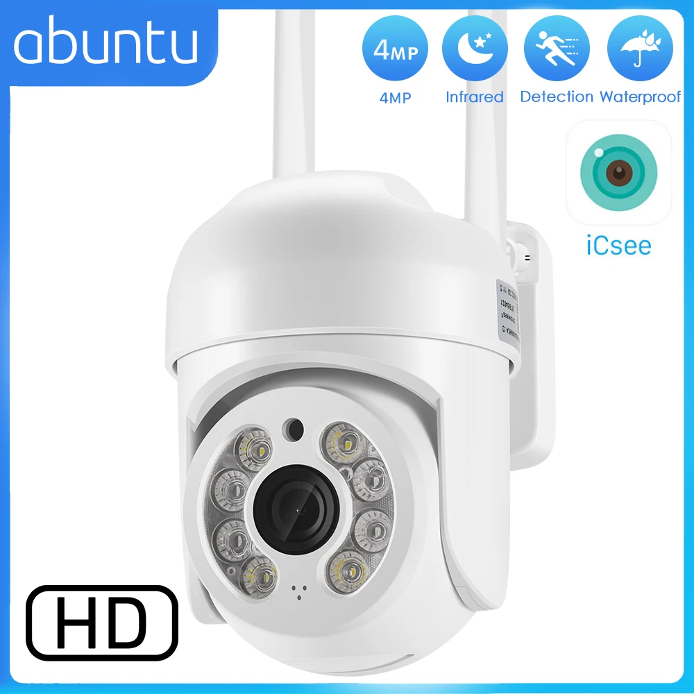Telecamera Wifi Esterna 4Mp Hd Telecamera Ip Ptz Impermeabile Zoom Digitale 5X Telecamera Di Sorveglianza Wifi 1080P Cctv Ai Auto Tracking Icsee