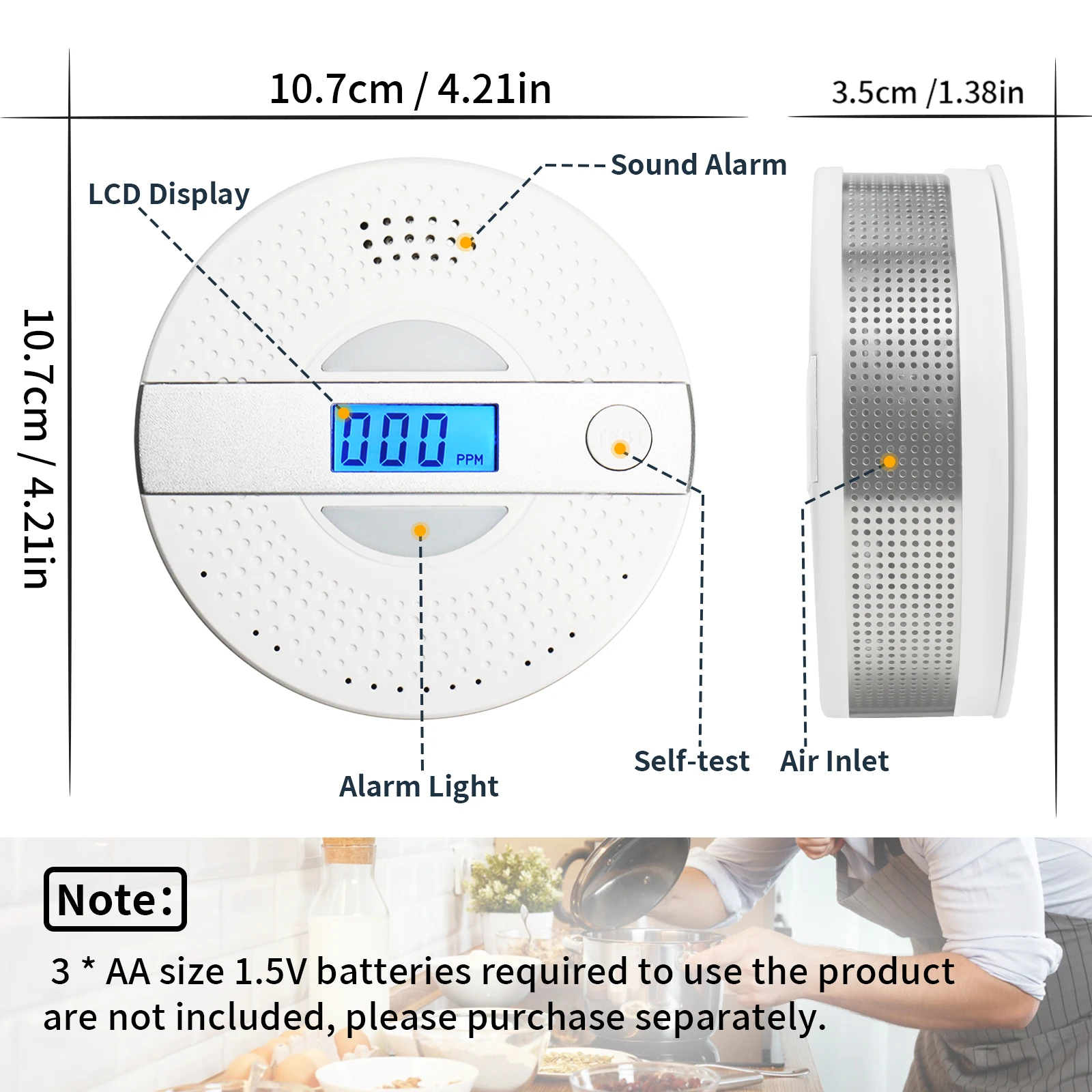 Independent CO Alarm Sensor Carbon Monoxide Alarm Detector High Sensitive Warning LCD Display