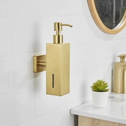 Brushed Gold Soap Dispenser Wall Mounted Shampoo Soap Dispenser Liquid Soap Holder Stainless Steel Press Hand Sanitizer Bottle