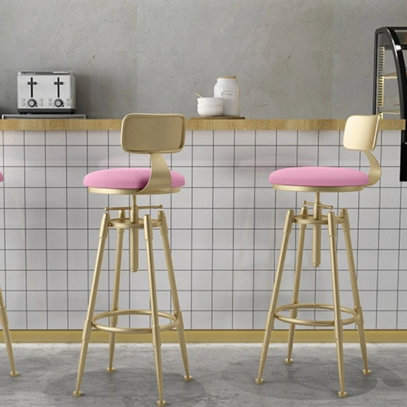 

Bar Stools For Kitchen Chairs Cafeteria Furniture High Stool Outdoor Breakfast Chair Iron Backrest Adjustable Lightweight Home