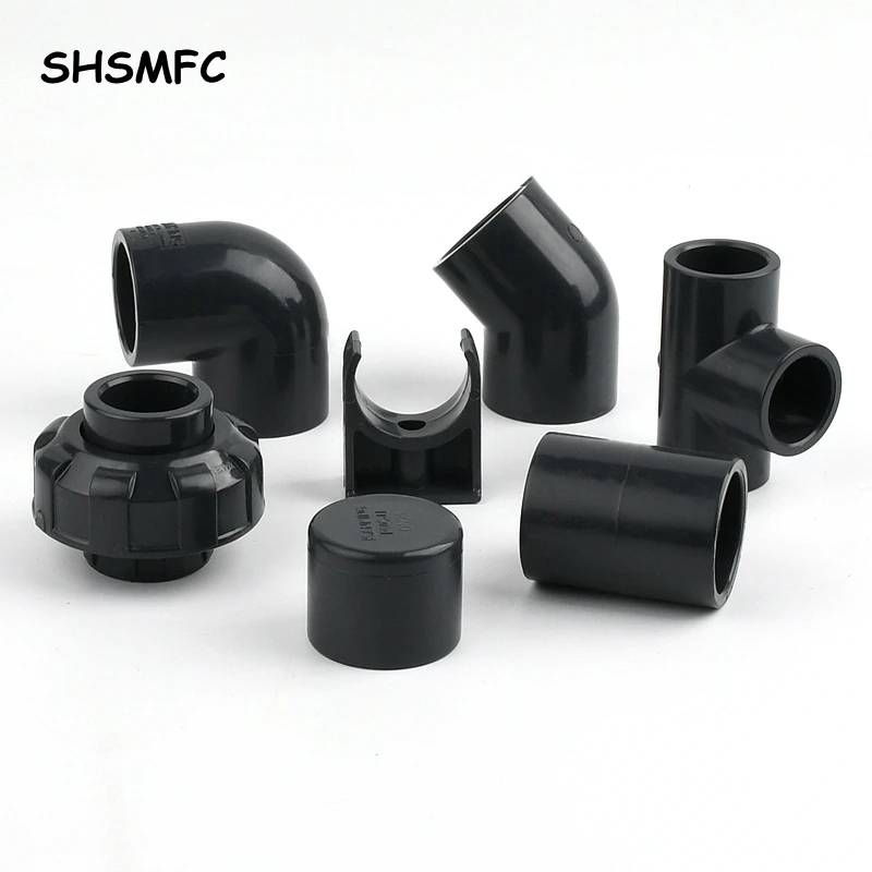 1Pc I.D 20~63mm Dark Grey UPVC Direct 90 Degree Elbow Aquarium Garden Irrigation Tee Water Tube Joint Fittings PVC Pipe End Cap