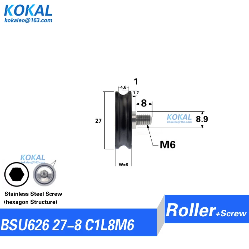 polia pa66, 6*27*8 de rolamento de esfera