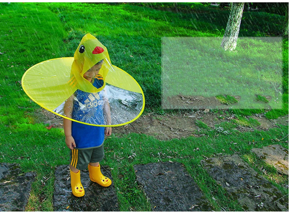 Description Picture 5 of itemCreative Children's Yellow Duck UFO Raincoat Cute Rain Cover UFO Boys And Girls with Hat Raincoat Windproof Poncho Rain Gear