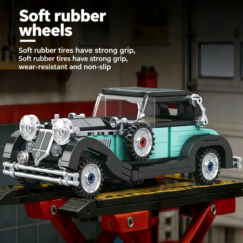 K2262 340PCS 빈티지 자동차 모델 빌딩 블록 세트 (베이스 스탠드 포함) 레트로 클래식 자동차 브릭 수집용 빈티지 자동차 모델 키트