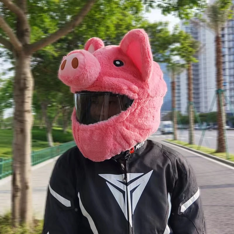 Housse de casque de moto cochon rose en peluche pour hommes femmes