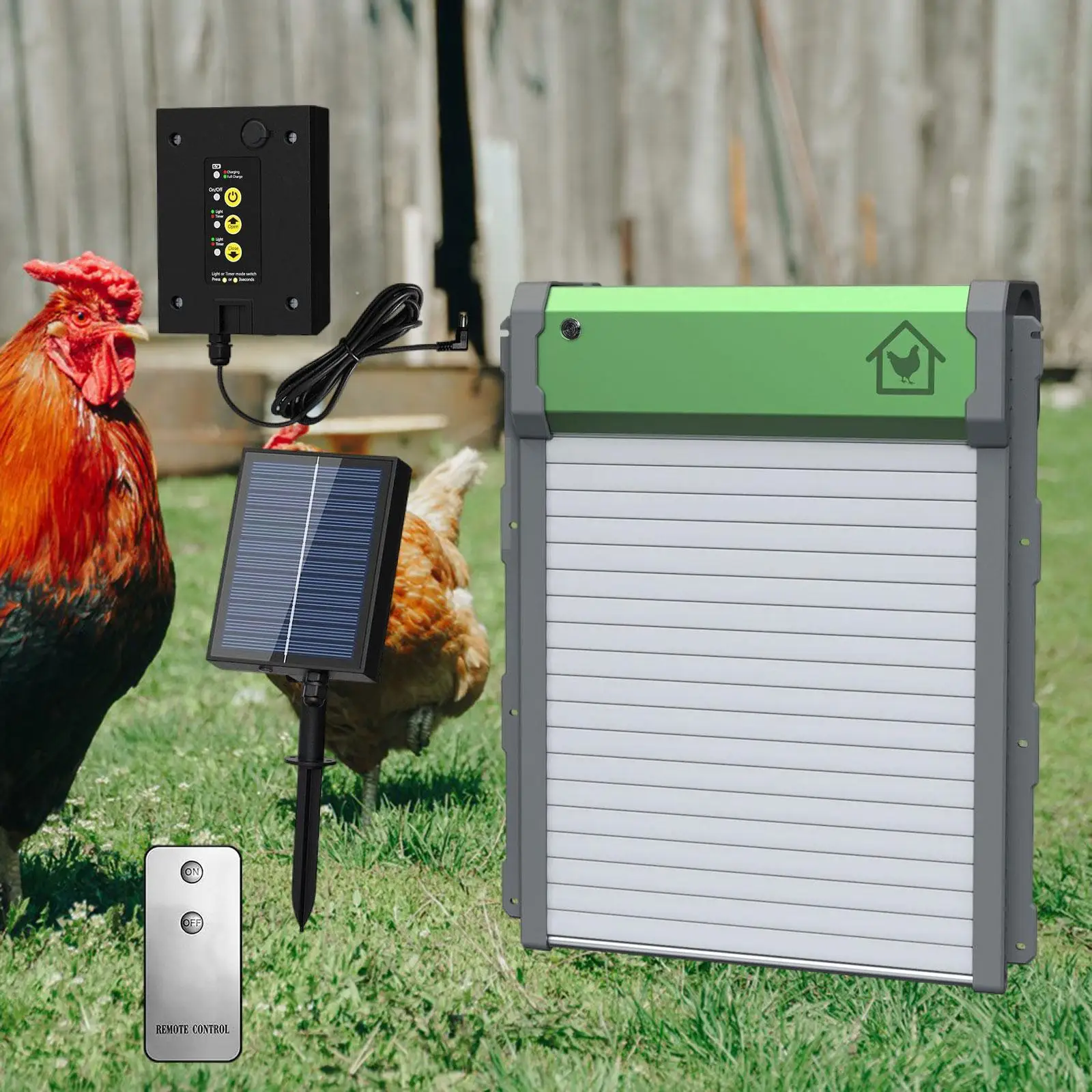 

Automatic Chicken Coop Door Weather Resistant Multi Modes IP67 Waterproof with Timer Light Sensor Remote Control Auto Coop Door