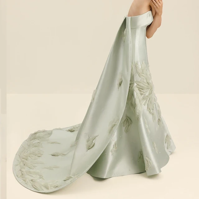 Customized Customized  Exquisite Lace And Sequined Mermaid Green Satin Evening Dress Strapless Sweep Train Sleeveless Zipper Bac 2