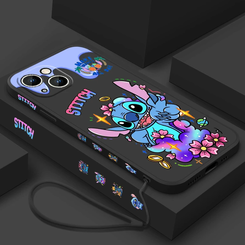 thumbnail image 1 of Disney Stitch Anime para Apple iPhone 15 14 13 12 11 XS XR X 8 7 Pro Max Plus Mini Liquid Left Rope Phone Case, 1 of 5