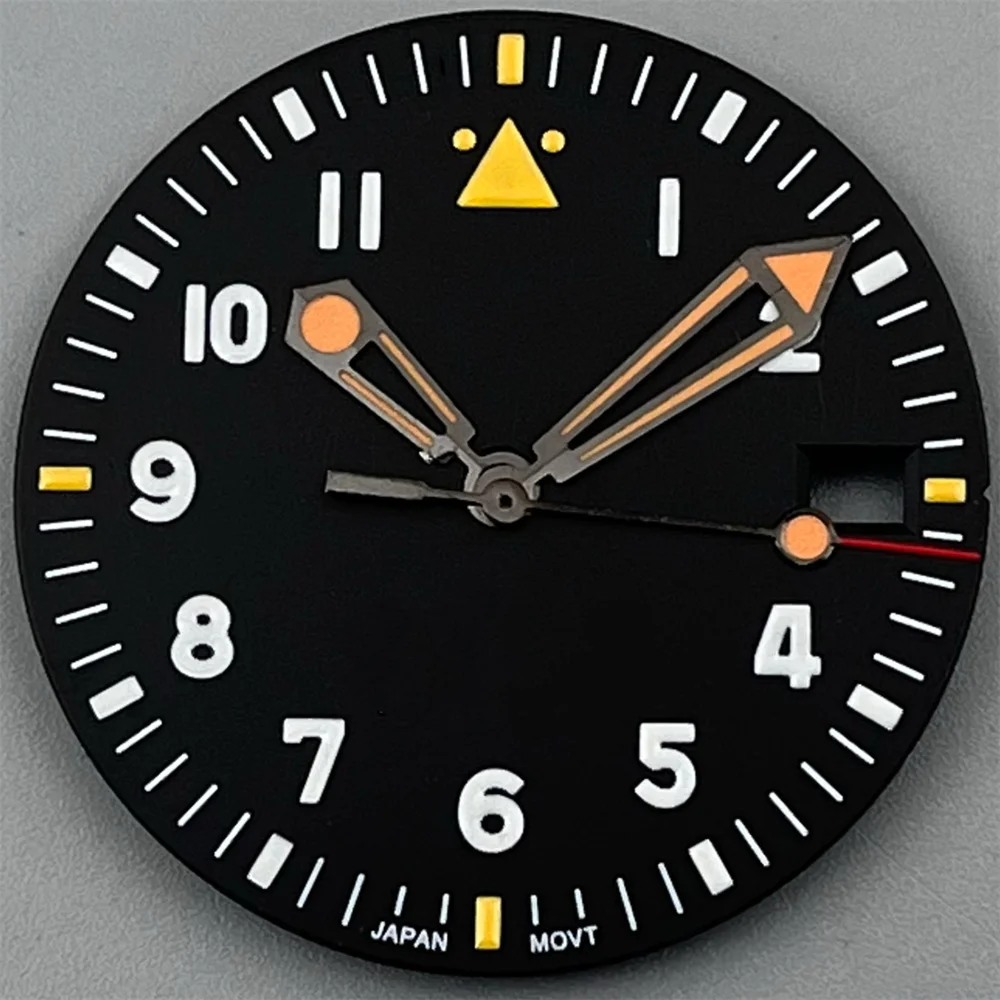 Enhanced Black Pilot Style Watch Dial and Luminous Hand Set - C3 Green Glow