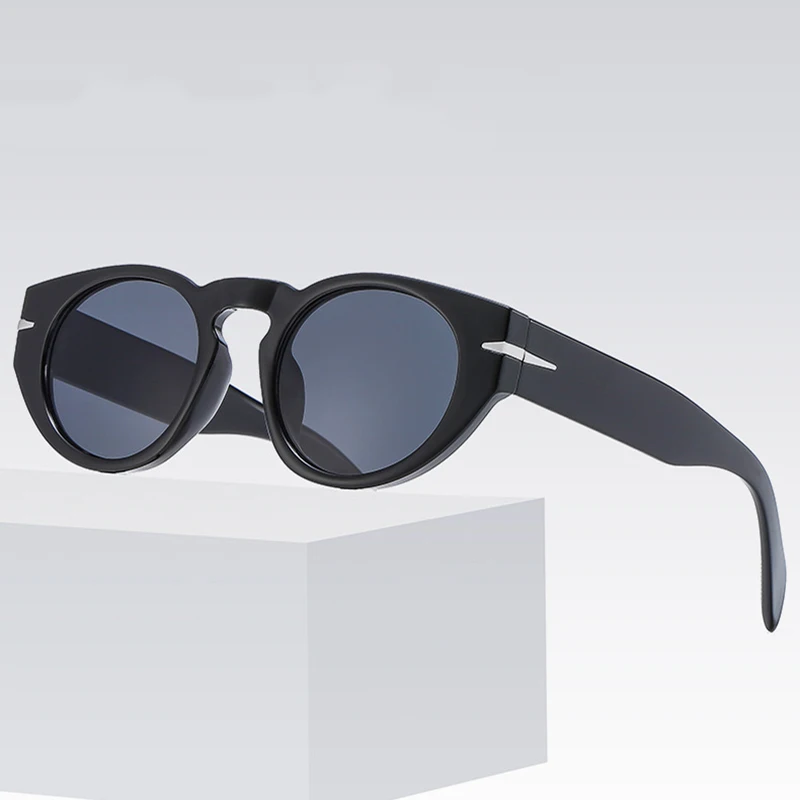 SHAUNA Retro Oval Women Sunglasses Fashion Wide Legs Men Dark Green Shades UV400 Rivets Decoration Punk Sun Glasses