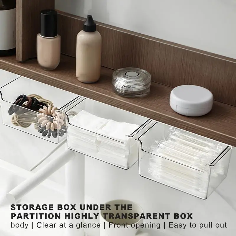 Under Desk Drawer Self Adhesive Pull-Out Storage Box Cosmetic Pen Holder Clear Wardrobe Cabinet Organizer Office Storage Tools