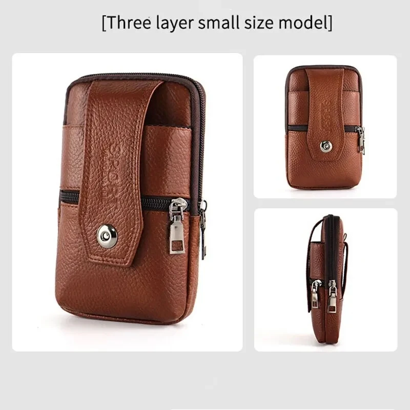 Men Leather Waist Bag Large Capacity Belt Bag Brown Shoulder