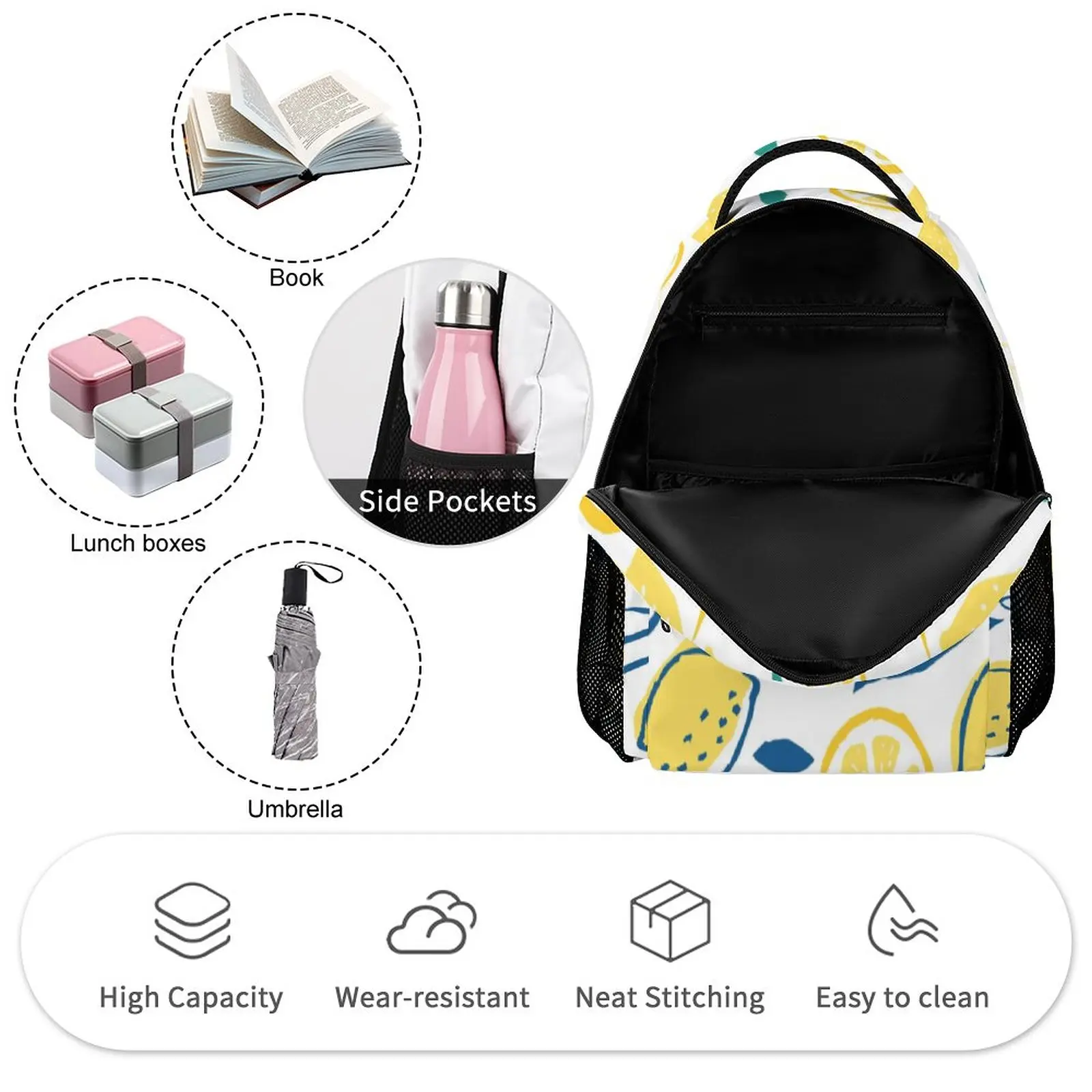 Custom Printed Cartoon Fruit Schoolbag Large Capacity Backpack Leisure Daypack Shoulder Pencil Case Children's Backbag