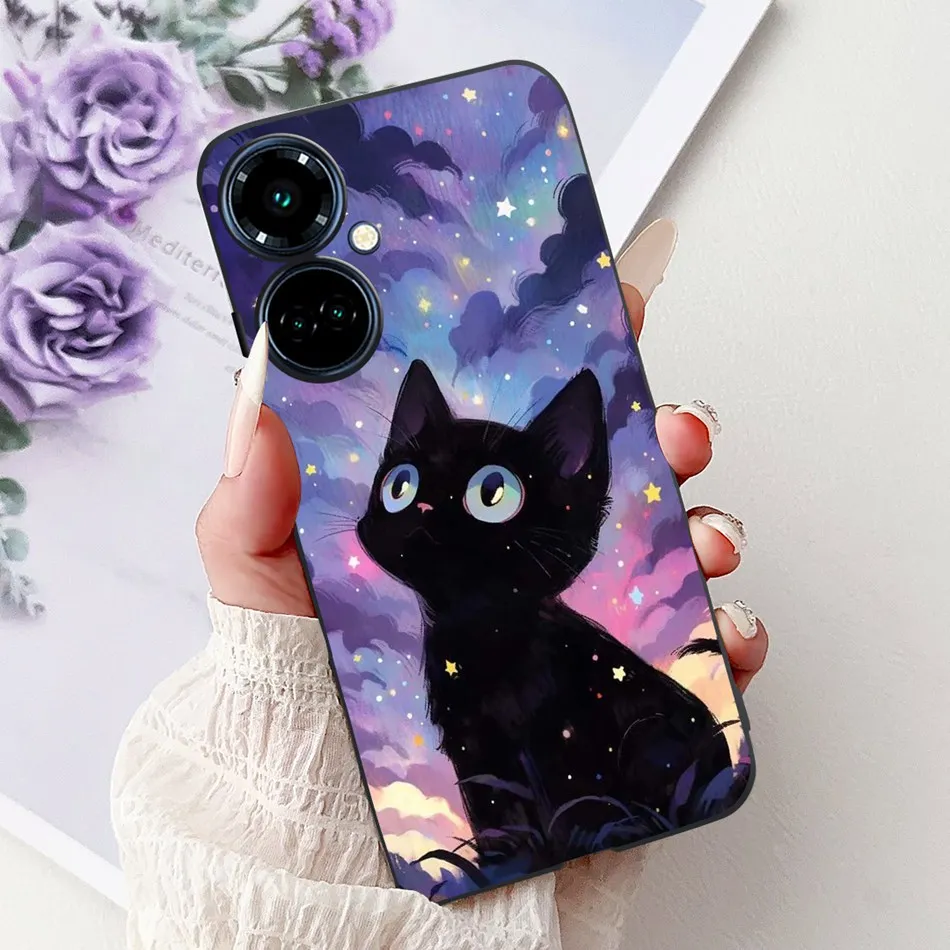 Elegant Butterfly Cat Black Silicone Soft Phone Case