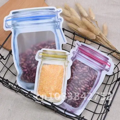 

5 Pieces of Reusable Bags for Mason Jar Bottles Nuts Candy Cookies, Fresh Food Storage Bag with Seal, Snacks Zipper Sealed Kitc