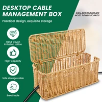 Cable Management Box Imitation Rattan Cord Hider Organizer Box Large Capacity Versatile Under Desk Cord Organizer for Home Wires 2