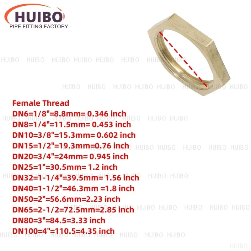 Brass Hex Lock Nuts Pipe Fitting Flange nut 1/8" 1/4" 3/8" 1/2" 3/4" 1" BSP Female Thread Hexagonal shank cap