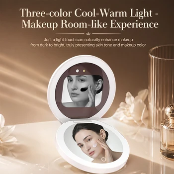 TJMIR UV Smart Sunscreen Mirror Portable LED Makeup Mirror with UV Detection & Sunscreen Testing