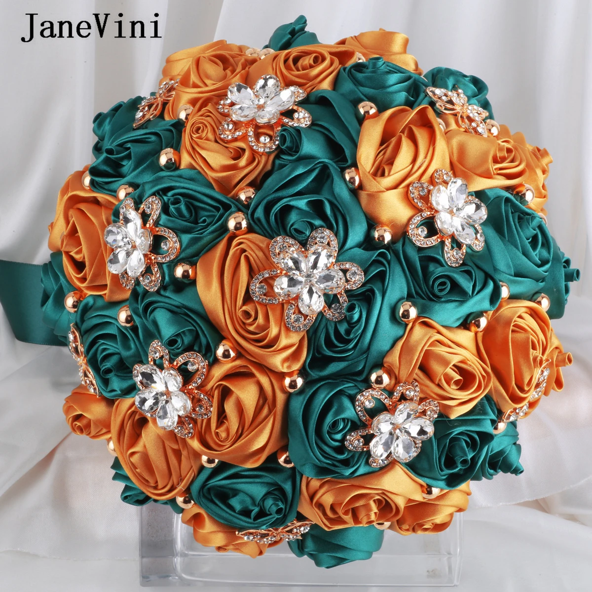 JaneVini-ramo de flores púrpuras de lujo para boda, ramos de novia de satén Artificial, rosa, cristal, diamante, novia, dama de honor