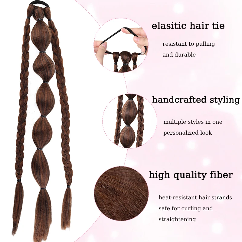 Synthetic Bubble Braids Hair Ponytail Wig for Kids&Girls Elastic Hair Tie Bubble Boxer Pigtail for Daily Use Cute Hairstyle