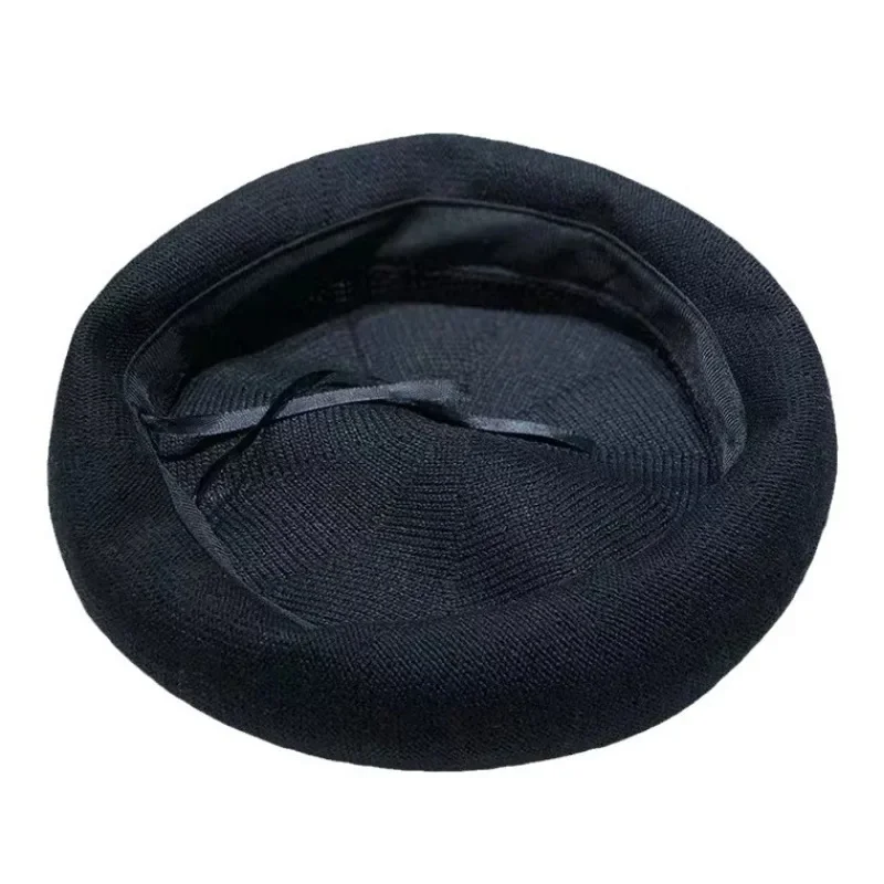 Pure Cotton Cream White Beret for Women Painters with Large Head Circumference and Thin Summer Black Men's Knitted Pumpkin Hat 6