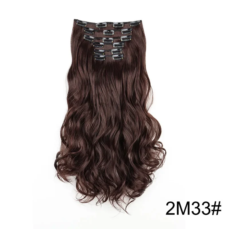 Elegant Black Ombre Long Synthetic Hair Extensions - 24 Set of 6, Heat Resistant, Clip-In