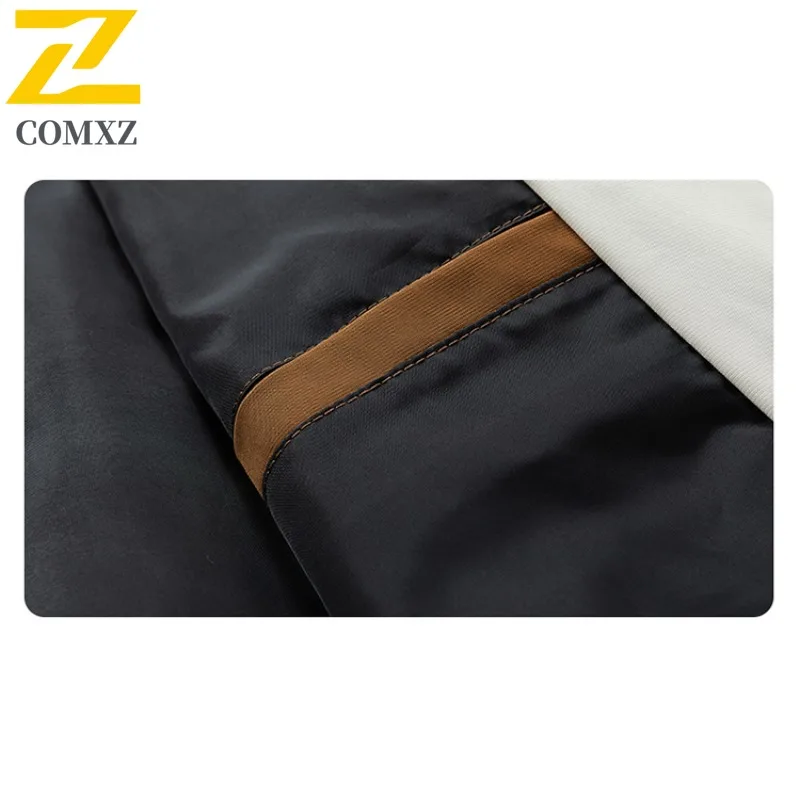 COMXZ 2025 Spring Autumn Jacket Men Hooded Loose Fit Workwear Mountain Style Outdoor Color Block Patchwork Casual Windbreaker