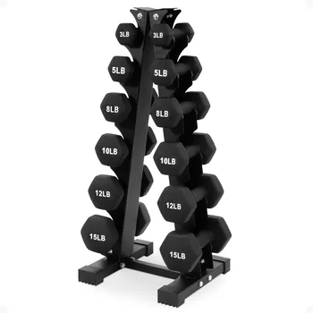Dumbbell Set with Stand, Neoprene Coated Hand Weights Home Gym Equipment, Black 1