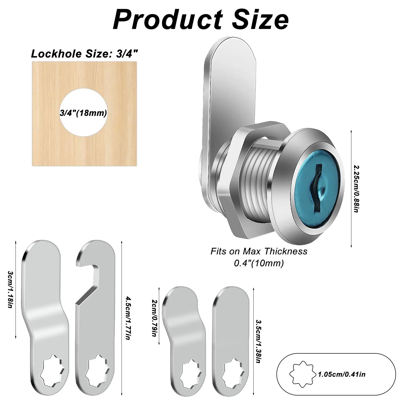 Cam Lock Set 16/20/25/30mm Door Cabinet Mailbox Drawer Cupboard Locker 2 Keys 4 Lock Plates