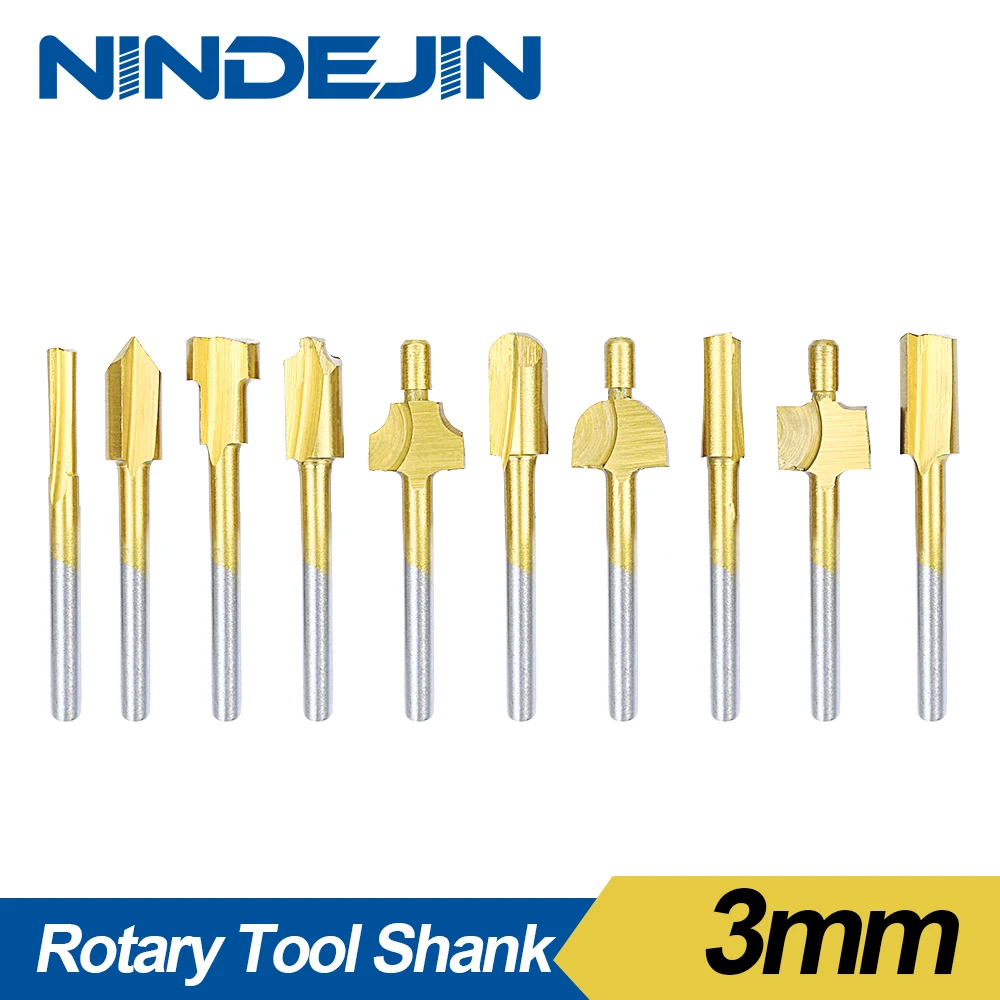 Nindejin 10Pcs Hss Set Di Punte Per Router Fresa Per Legno Per Fresatura Per Titanio 1/8 "Gambo Dremel Accessorio Incisione Strumenti Rotanti Per Fale