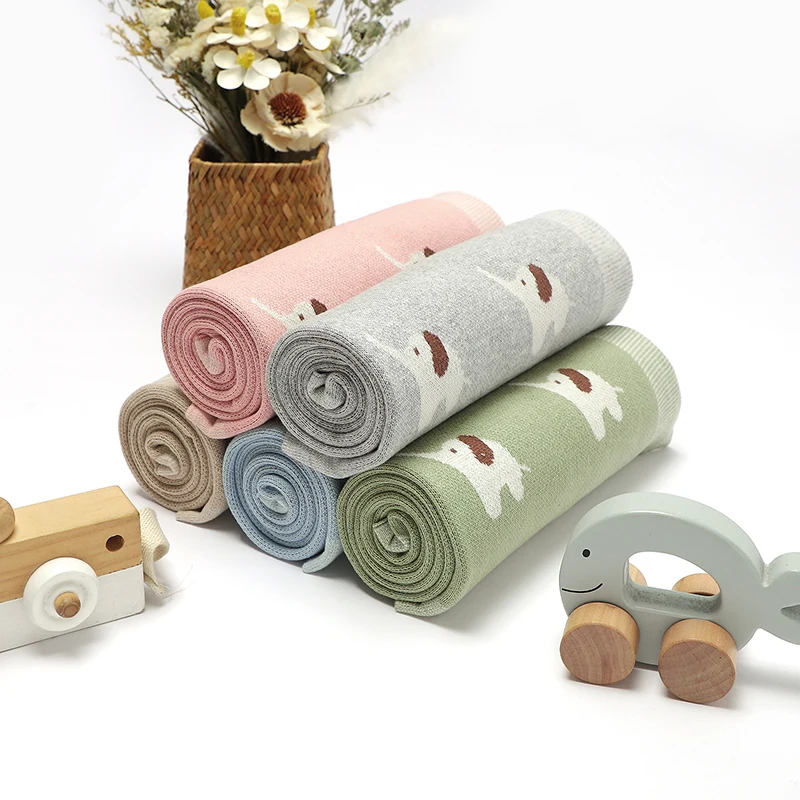 Newborn Baby Blanket Cotton Knit Infant Boy Girls Bedding Quilt 90*70CM Toddler Stroller Swaddle Soft Sleep Covers Cute Elephant 6
