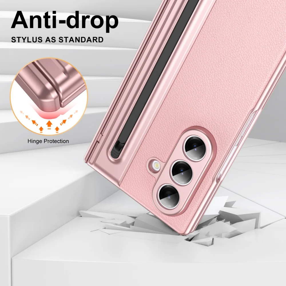 Luxury Leather Case with Hinge Protection and Pen Slot - Includes Glass Film
