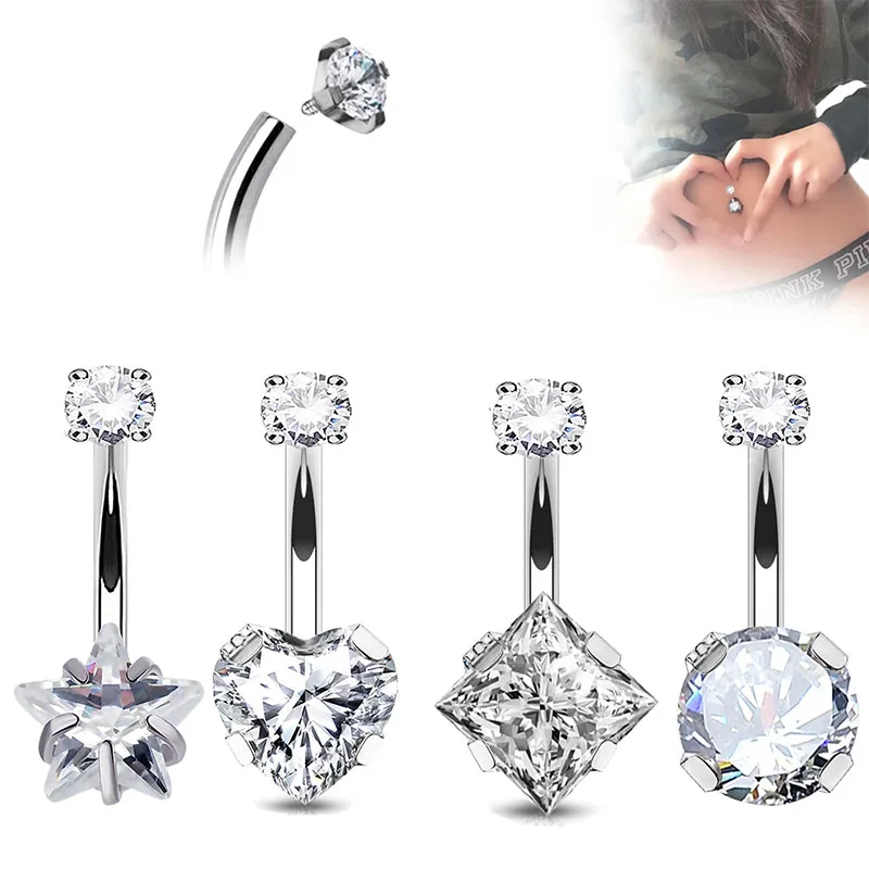 Piercing De Nombril En Or Blanc 750/000 Avec Cœur Zirconium - Tige 6mm, Bijou Corps Neuf