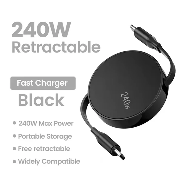 USB-C to USB-C 240W PD Retractable Fast Charging Cable 1M 2